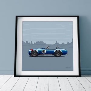 Shelby Cobra Illustration Print. Unique Car illustration. Side view Porsche handmade illustration. Unique Automotive art.