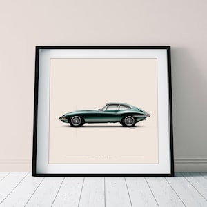 Jaguar E-Type Print. Unique Car illustration. Side view Porsche handmade illustration. Unique Automotive art.