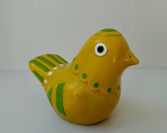 Laurids Lonborg canary piggy bank yellow green bird resin 1970s happy Danish design Brazilian colours tropical bird cash box coin