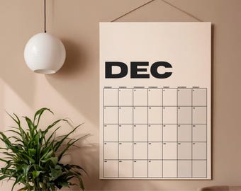 2026 Wall Calendar - 12 Month View (Black & White)