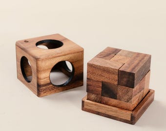 Wooden Soma Cube Puzzle: 3D Wood Puzzle Brain Teaser for Adults