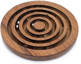 Circle: Wood Maze Labyrinth Wooden Rotational Dexterity Puzzle for Adults Ball-in-a-Maze 3D Brain Teaser Pigs in Clover Balancing Balls