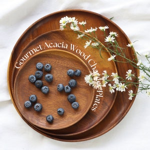 Acacia Wood Plate Set, Wooden Serving Tray, 8x8" Modern Dishes