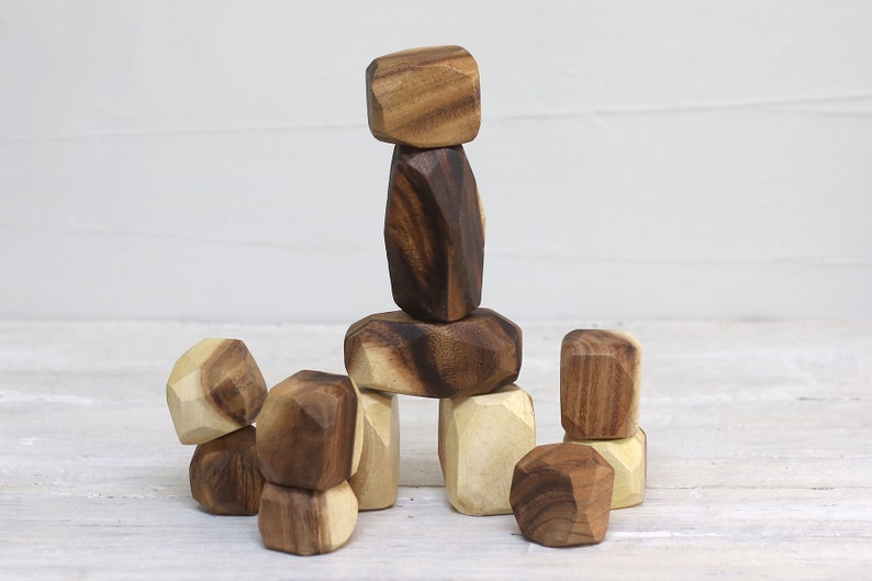 Wooden Balancing Blocks: Meditative Educational Sensory STEM Toy Stacking Game Wood Balance Rocks Set Tum ISHI Montessori with Cotton Bag image 1
