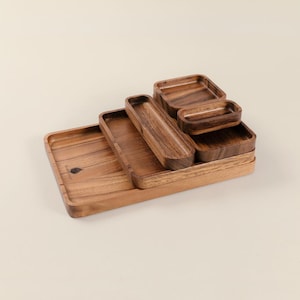 Acacia Wood Organizer Tray Set: Stackable Nested Trays - 6-Piece