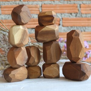 Wooden Balancing Blocks: Meditative Educational Sensory STEM Toy Stacking Game Wood Balance Rocks Set Tum ISHI Montessori with Cotton Bag image 10