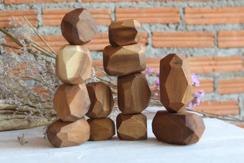 Wooden Balancing Blocks: Meditative Educational Sensory STEM Toy Stacking Game Wood Balance Rocks Set Tum ISHI Montessori with Cotton Bag image 10