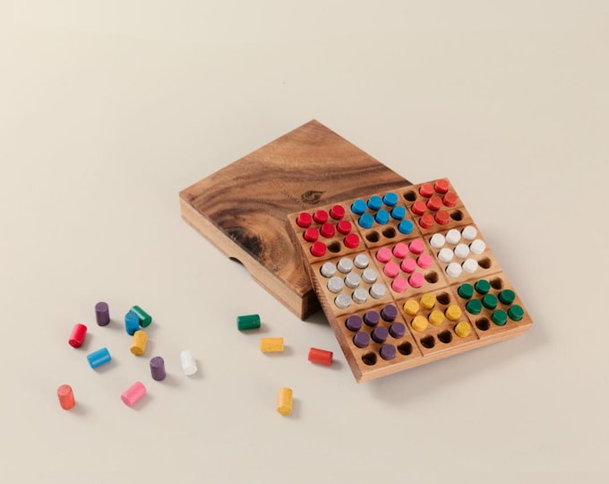 Wood Sudoku Board Game: Rainbow ColorKu Brain Teaser