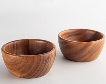 Wooden Salad Bowls (Set of 2): 6" x 2" Carved Wood Serving Bowls Decorative Handmade Cereal, Soup, Fruit & Salad Bowl Food Safe Organic