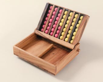 Handmade Wooden Four in a Row Game: Travel Size Family Fun