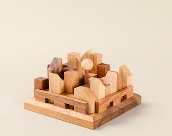 3D Wooden Brain Teaser Puzzle: Handmade Logic Maze Game