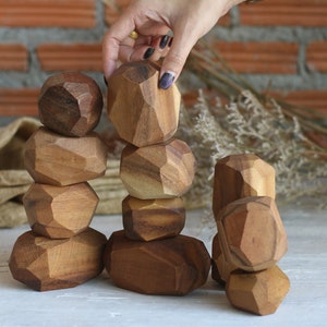 Wooden Balancing Blocks: Meditative Educational Sensory STEM Toy Stacking Game Wood Balance Rocks Set Tum ISHI Montessori with Cotton Bag image 9