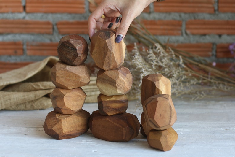 Wooden Balancing Blocks: Meditative Educational Sensory STEM Toy Stacking Game Wood Balance Rocks Set Tum ISHI Montessori with Cotton Bag image 9