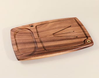 Acacia Wood Steak Carving Board: 17" Gourmet BBQ Platter