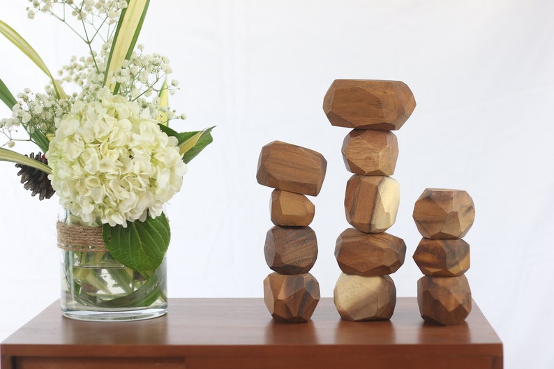 Wooden Balancing Blocks: Meditative Educational Sensory STEM Toy Stacking Game Wood Balance Rocks Set Tum ISHI Montessori with Cotton Bag image 8