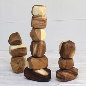 Wooden Balancing Blocks: Meditative Educational Sensory STEM Toy Stacking Game Wood Balance Rocks Set Tum ISHI Montessori with Cotton Bag image 2