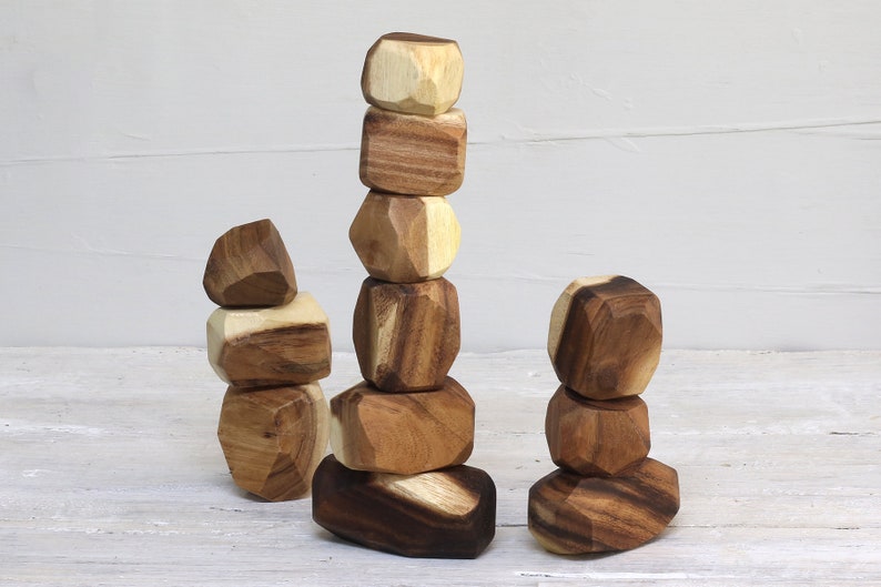 Wooden Balancing Blocks: Meditative Educational Sensory STEM Toy Stacking Game Wood Balance Rocks Set Tum ISHI Montessori with Cotton Bag image 2