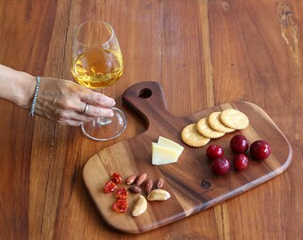 Wood Serving Board with Handle Small Wooden Platter/Tray for Cheeses & Meats at Parties Handmade Acacia Wood Serving Board for Hors D'oeuves