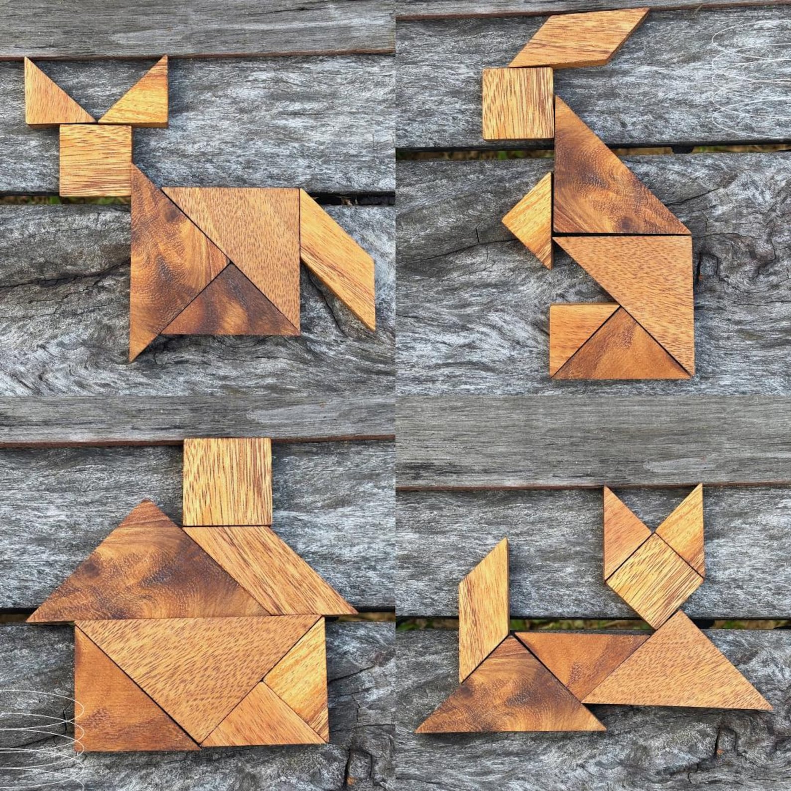 Wooden Tangram Puzzle Set: STEM Montessori Toy, Coffee Table Game - Etsy