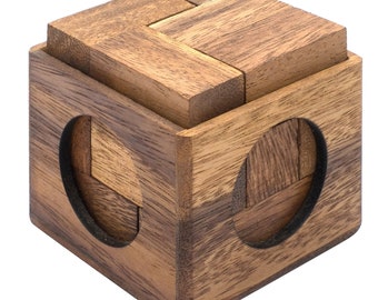 Cube Puzzle: Soma Cube Wooden Puzzle for Adults Handcrafted Custom 3D Brain Teaser for Puzzle Lover Gifts - Interlock Geometric Logic Puzzle