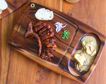 Wooden Steak Cutting Board: Wood Meat Carving Board, Steak Plate, Meat Plate, Hamburger Plate, BBQ Plate Platter, Steak Plate Juice Channel