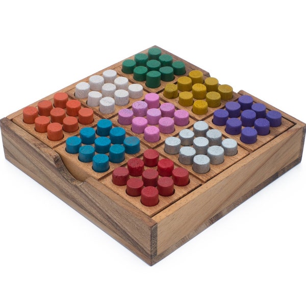 Wood Colored Sudoku Board: STEM Family Game Math Brain Teaser Toys Educational Rainbow ColorKu Logic  Game Handmade Unique Father's Day Gift