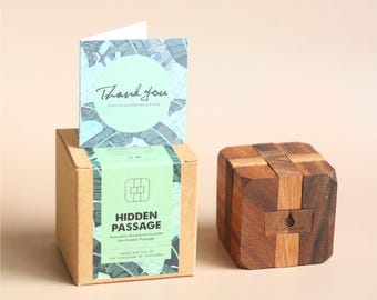 Handmade Wooden Cube Puzzle: 3D Brain Teaser for Adults
