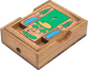 On the Greens: Sliding Puzzle for Golfers Handmade Tiling 3D Brain Teaser Game Traditional Mechanical Puzzle Stocking Filler Unique Gift