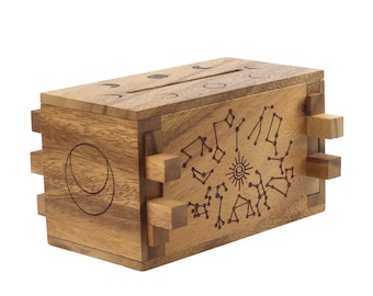 The Celestial Box: Zodiac Wood Puzzle Box - Secret Lock Box Game Intricate - Brain Teaser Unique Gift for Puzzle Enthusiasts and Home Decor