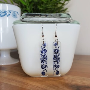 Pyrex Inspired Old Town Blue Earrings