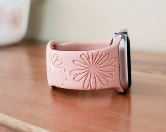 Pyrex Pink Daisy Inspired Engraved Silicone Watch Band