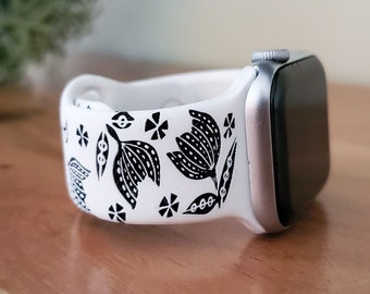 Pyrex Black Tulip Inspired Engraved Silicone Watch Band
