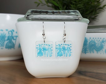 Pyrex Amish Butterprint Blue Inspired Earrings-Lady on the Left!