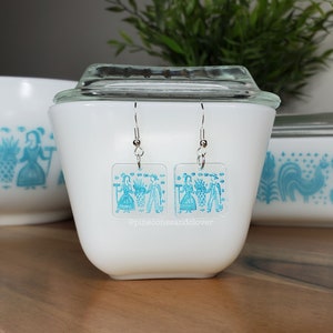 Pyrex Amish Butterprint Blue Inspired Earrings-Lady on the Left!