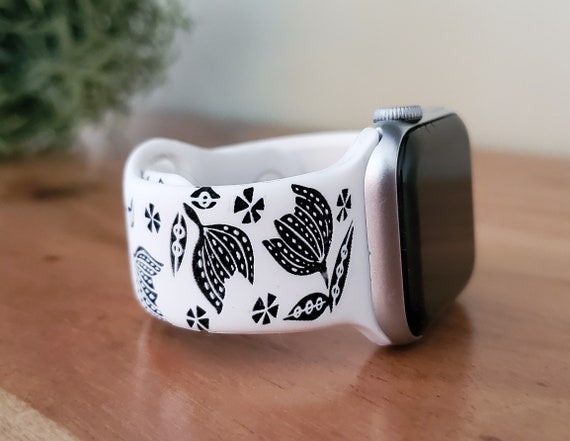 Pyrex Black Tulip Inspired Engraved Silicone Watch Band