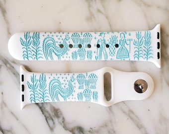 Pyrex Türkis Butterprint graviertes Silikonarmband