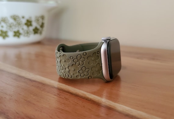 Pyrex Spring Blossom Green Engraved Silicone Watch Band