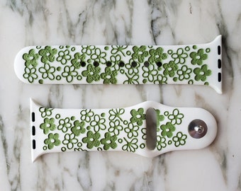 Pyrex Spring Blossom Green on White Inspired Engraved Silicone Watch Band