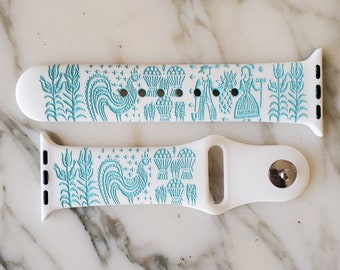 Pyrex Turquoise Butterprint Engraved Silicone Watch Band