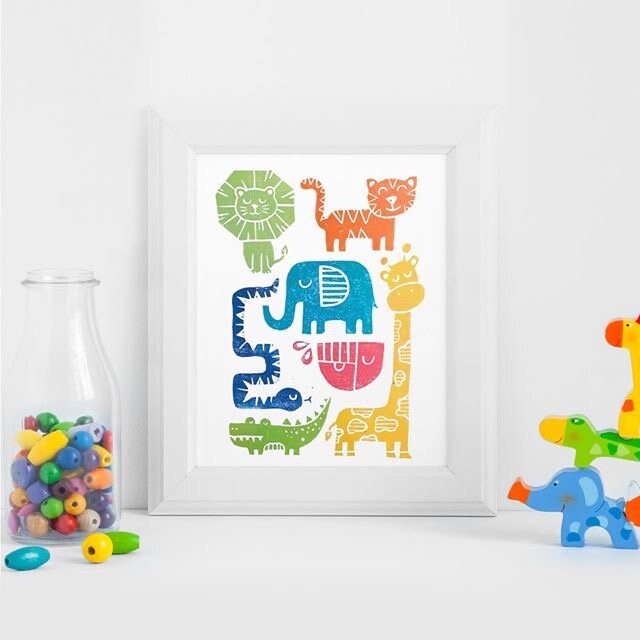 Animal Nursery Linoprint | Etsy