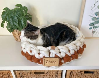 Cuccia per gatti personalizzata in regalo / Cuccia per gatti in lana grossa / Cesta per gatti personalizzata / Regalo per amanti dei gatti / Cuccia per gatti in lana merino