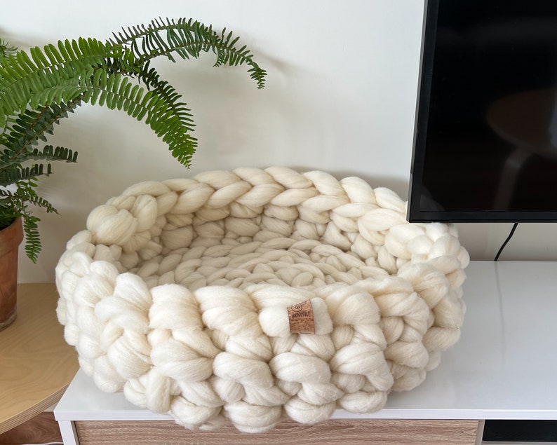 Natural Wool Basket for Cats Crochet Chunky Knit Pet Bed Etsy