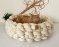Natural merino wool pet bed, knit kitten bed, Gift away this soft ecological, bed basket for cats, Eco-friendly cat bed, Wool basket for cat product logo