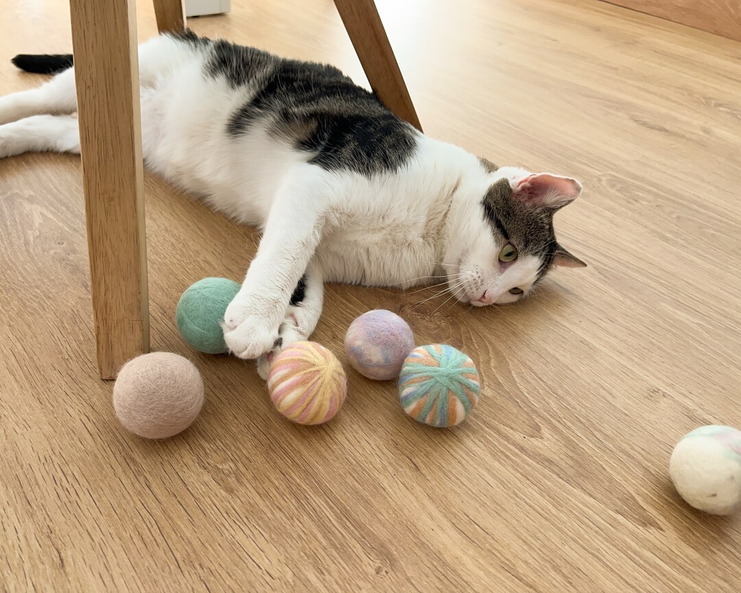 Large Ball of Natural Wool With Bell for Cats, Felt Balls With Sound for Indoor Cats, Organic