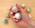 Felted ball with rattle for kittens, Set of soft felt balls with catnip, Ecological pom poms with sound for cat, Natural wool balls for cats product logo