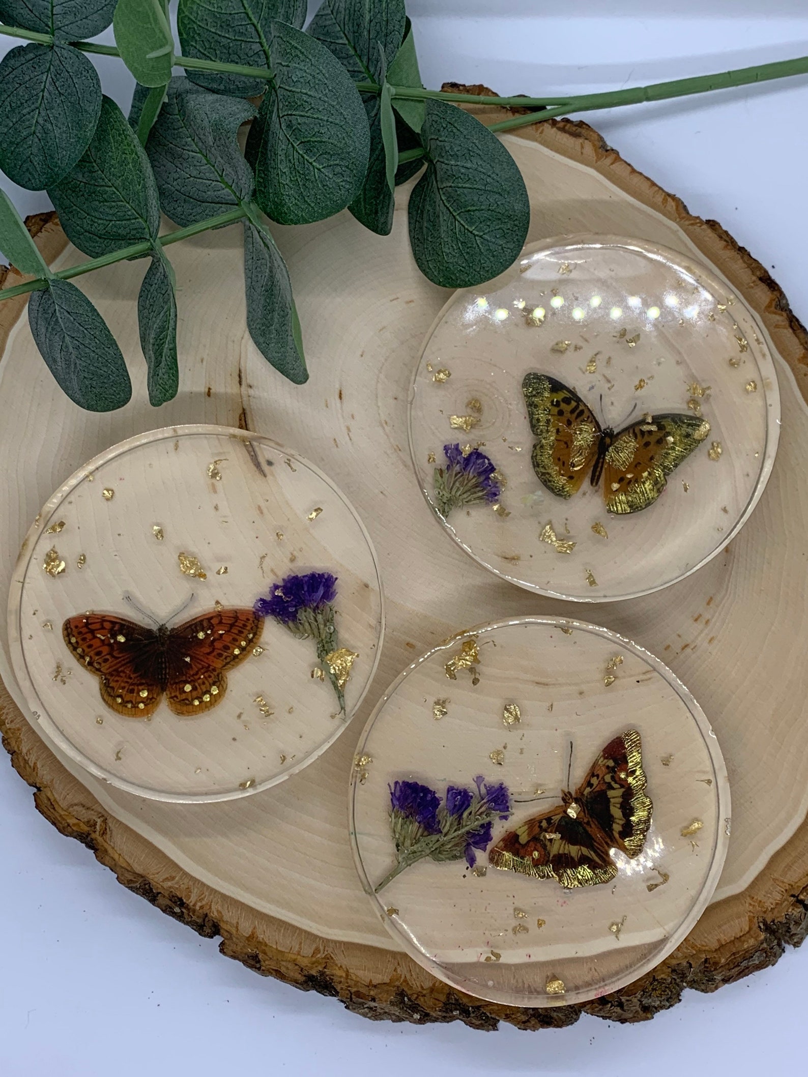 Butterfly Epoxy Resin Coaster Set of 3 Dried Flowers Paper Etsy