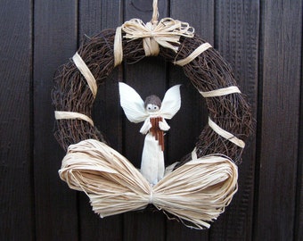 Small Angel Wreath. Corn Husk Christmas Angel Wreath. Farmhouse Christmas Christian Decor.
