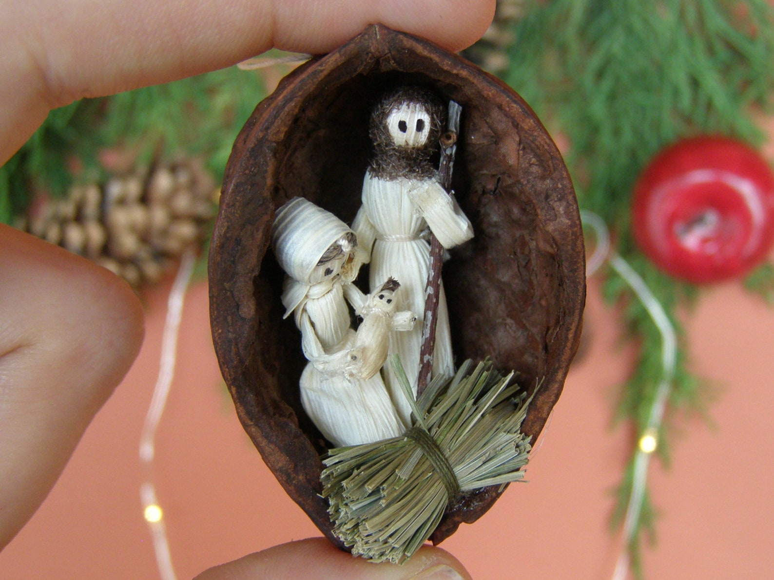 Miniature Rustic Nativity Set Ornaments in a Nutshell. - Etsy