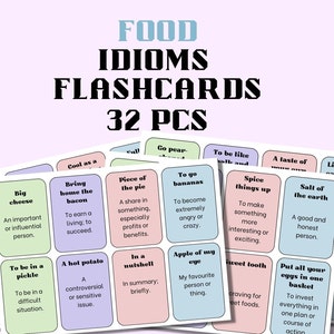 Flashcards de expressões idiomáticas de comida para estudar expressões idiomáticas interessantes em inglês 32 unidades