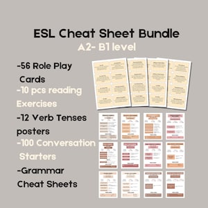 ESL Spickzettel Bündel, 12 Poster zu Konversationsformen, Leseübungen, Rollenspiel Karteikarten, Grammatik Spickzettel